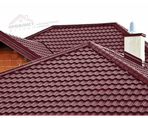 Металлочерепица модульная квинта Uno c 3D резом 0,5 Velur RAL 3005 красное вино.