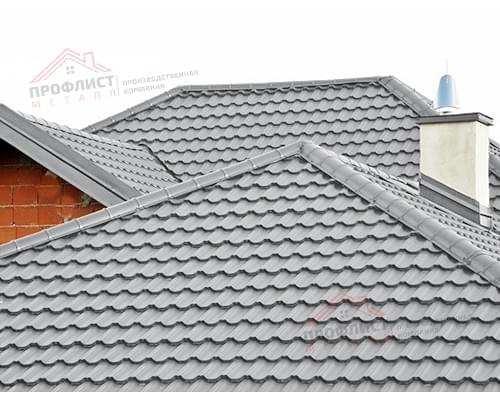 Металлочерепица модульная квинта Uno c 3D резом 0,5 Satin RAL 7004 сигнальный серый.