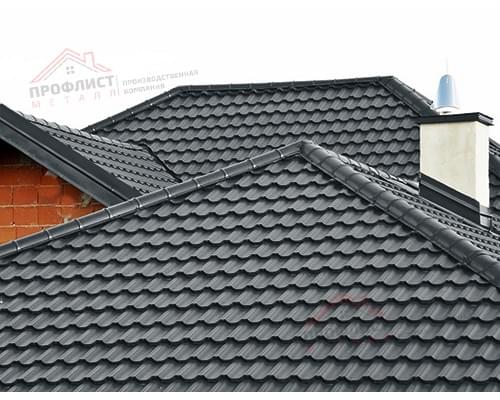 Металлочерепица модульная квинта Uno c 3D резом 0,5 Rooftop Matte RAL 7016 антрацитово-серый.