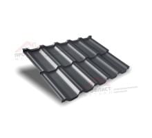 Металлочерепица модульная квинта Uno c 3D резом 0,5 GreenСoat Pural RR 23 темно-серый (RAL 7024 мокрый асфальт).