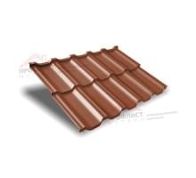 Металлочерепица модульная квинта Uno c 3D резом 0,5 PurLite Мatt RAL 8004 терракота.