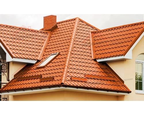 Металлочерепица камея 0,45 PE RAL 2004 оранжевый. Металлочерепица камея 0,45 PE RAL 2004 оранжевый.