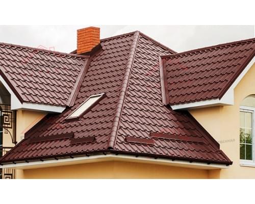 Металлочерепица камея 0,5 Satin RAL 3009 оксидно-красный.