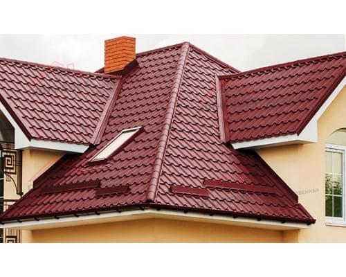 Металлочерепица камея 0,5 Satin RAL 3011 коричнево-красный.