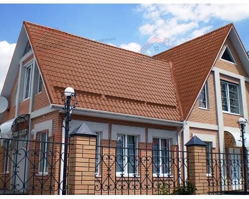 Металлочерепица модерн 0,45 Drap RAL 8004 терракота.