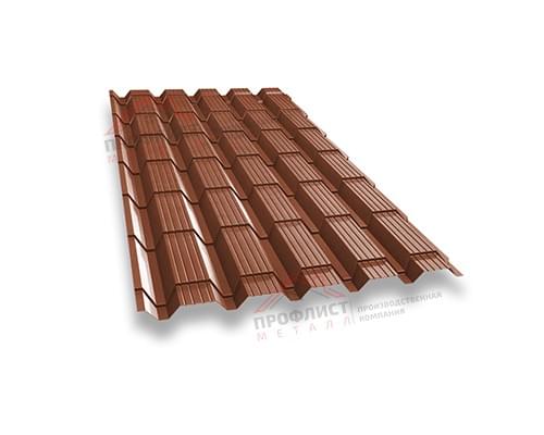 Металлочерепица монкатта 0,5 Satin RAL 8004 терракота.