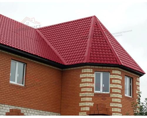 Металлочерепица квадро 0,45 PE RAL 3003 рубиново-красный.