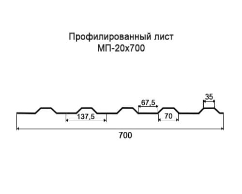Профнастил МП20 с нестандартной шириной 0,70 м толщина 0,4 оцинкованный Профнастил МП20 с нестандартной шириной 0,70 м толщина 0,4 оцинкованный