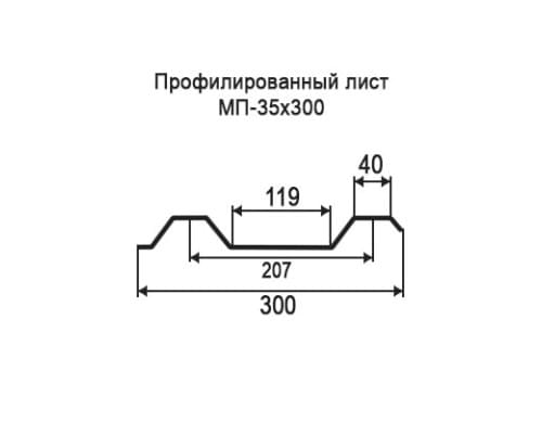 Профнастил МП35 с нестандартной шириной 0,30 м толщина 0,4 оцинкованный