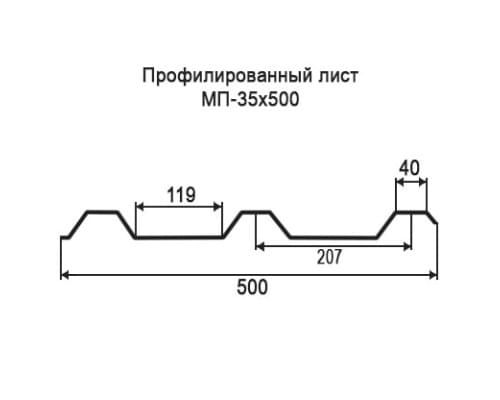 Профнастил МП35 с нестандартной шириной 0,50 м толщина 0,65 оцинкованный