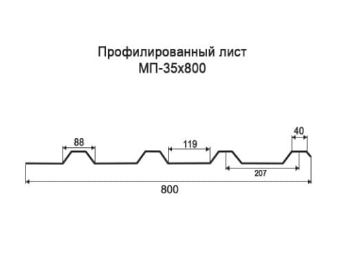 Профнастил МП35 с нестандартной шириной 0,80 м толщина 0,35 окрашенный