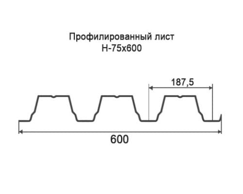 Профнастил Н75 с нестандартной шириной 0,60 м толщина 0,35 оцинкованный