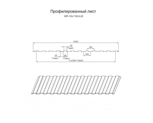 Профнастил окрашенный МП10-1100-0.35 цена за м2