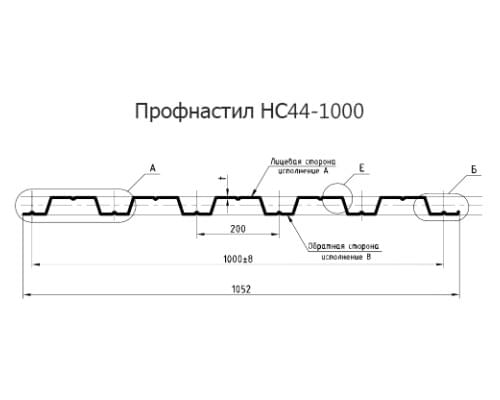 Профнастил оцинкованный НС44-1000-0.7 цена за м2