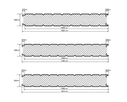 Акустическая стеновая сэндвич-панель, минвата, ширина 1000мм, толщина 250мм, 0.5/0.5, Полиэстер