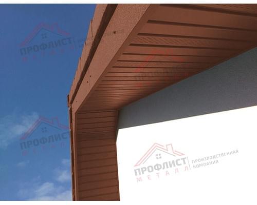 Софит металлический центральная перфорация 0,5 Satin с пленкой RAL 8004 терракота