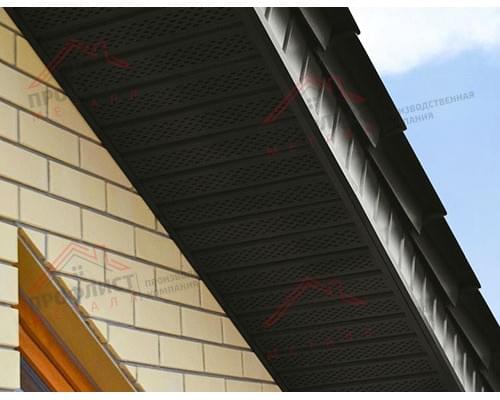 Софит металлический полная перфорация 0,5 GreenCoat Pural matt с пленкой RR 33 черный (RAL 9005 черный)